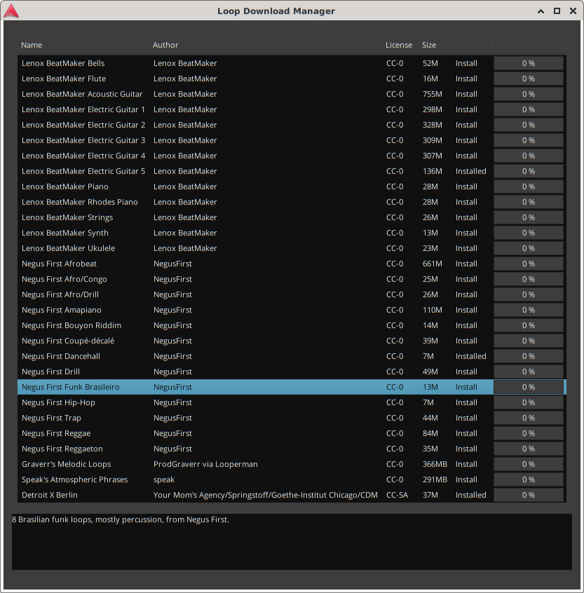 screenshot of the library downloader dialog